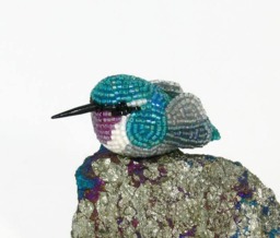 Hummingbird Beaded Miniature Teal Blue Bird Figurine - thumbnail 1