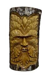 Hand Carved Wooden Xl Chunky Green Man 48cm Wall Plaque Half Log Statue. Rustic Decor. Indoor Or Outdoor Sculpture - thumbnail 3