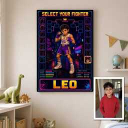 Personalised Street Boxer Canvas From Photo, Custom Text Arcade Fighter Portrait, Retro Gaming Wall Art Gift For Kids Bedroom - thumbnail 2