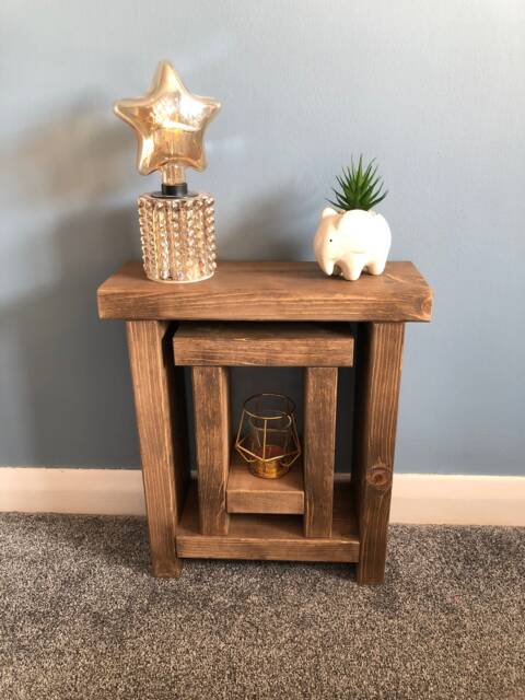 Handmade Slim Scandinavian Pine Side Table - Rustic Narrow Nightstand - image 1