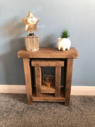 Handmade Slim Scandinavian Pine Side Table - Rustic Narrow Nightstand - thumbnail 1