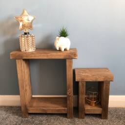Handmade Slim Scandinavian Pine Side Table - Rustic Narrow Nightstand - thumbnail 4