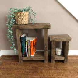 Handmade Slim Scandinavian Pine Side Table - Rustic Narrow Nightstand - thumbnail 3