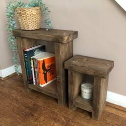 Handmade Slim Scandinavian Pine Side Table - Rustic Narrow Nightstand - thumbnail 2