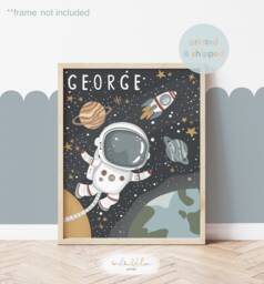 Personalised Astronaut Name Space Print, Nursery Poster, Solar System Boy Decor, Scandi Playroom Prints, Kids Wall Art - thumbnail 1