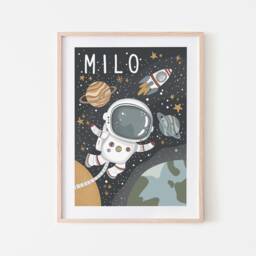 Personalised Astronaut Name Space Print, Nursery Poster, Solar System Boy Decor, Scandi Playroom Prints, Kids Wall Art - thumbnail 3