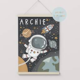 Personalised Astronaut Name Space Print, Nursery Poster, Solar System Boy Decor, Scandi Playroom Prints, Kids Wall Art - thumbnail 2