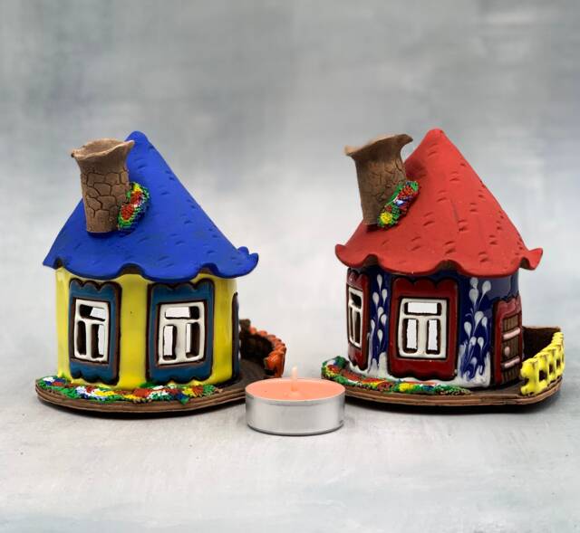 Handmade Ceramic House Tealight Holder Rustic Wall Decor - image 1