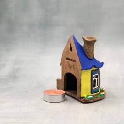 Handmade Ceramic House Tealight Holder Rustic Wall Decor - thumbnail 3