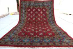 Red Bukhara 4x6 Ft, Hand Knotted Tribal Geometric Wool Rug, Afghan Blue Boho Traditional Oriental Rug For Bedroom Handwoven Area