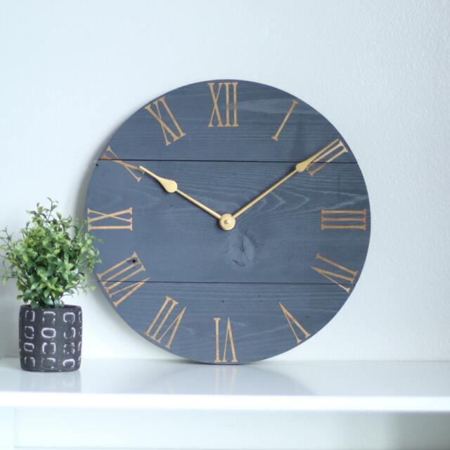 Wood Wall Clock - Navy Gold Accent 15 - image 1