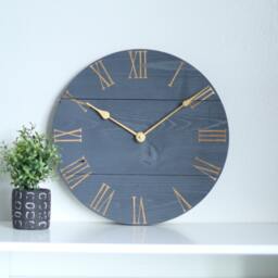 Wood Wall Clock - Navy Gold Accent 15