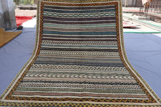 4x6 Afghan Striped Rug, Natural Dyes Beige Turkmen Hand Knotted Wool Area Oriental Gabbeh Rug For Bedroom, Office, Living Room - image 1