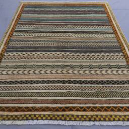 4x6 Afghan Striped Rug, Natural Dyes Beige Turkmen Hand Knotted Wool Area Oriental Gabbeh Rug For Bedroom, Office, Living Room - thumbnail 3