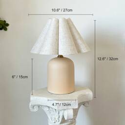 Linen Fabric Pleated Petal Lampshade Vintage Style Beige Ceramic Base Table Lamp 110-240V, Bedroom Living Room Kitchen Retro Bedside Decor - thumbnail 2