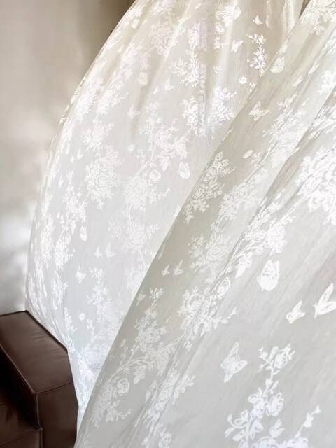 Villa Sheer Curtain, Floral Glow Custom Curtain Panel, For Bedroom & Living Room, Door Extra Long 1Pc - image 1