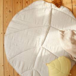Leaf Baby Play Mat Linen Nursery Rug Sand, Boho Floor Mat Toddler Room Decor, Seasonal Photo Prop, Shower Gift, Reversible - thumbnail 3