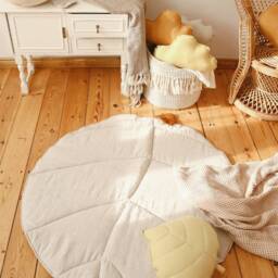 Leaf Baby Play Mat Linen Nursery Rug Sand, Boho Floor Mat Toddler Room Decor, Seasonal Photo Prop, Shower Gift, Reversible - thumbnail 2