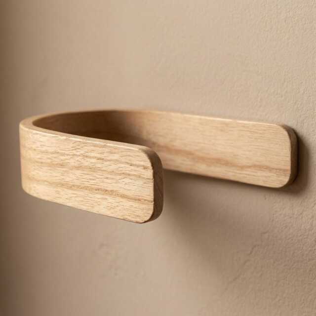 Curtain Holdbacks - Oak Adhesive Tie Backs No Drill Hooks Wooden Wall Mounted Single Or Pair - image 1