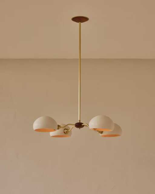 1950S Mid Century Modern Brass Chandelier - Italian Linear Ceiling Light With Wooden Ball - image 1