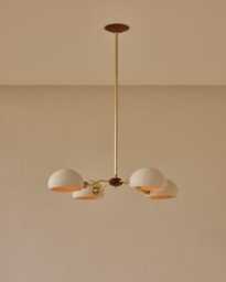 1950S Mid Century Modern Brass Chandelier - Italian Linear Ceiling Light With Wooden Ball - thumbnail 1
