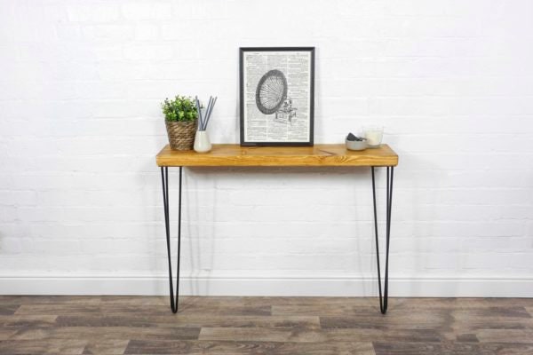 Rustic Console Table With Hair Pin Legs - Reclaimed Treated Timber Style Solid Wood Furniture 19.5cm X 4.4cm Custom Sizes - image 1
