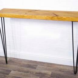Rustic Console Table With Hair Pin Legs - Reclaimed Treated Timber Style Solid Wood Furniture 19.5cm X 4.4cm Custom Sizes - thumbnail 2