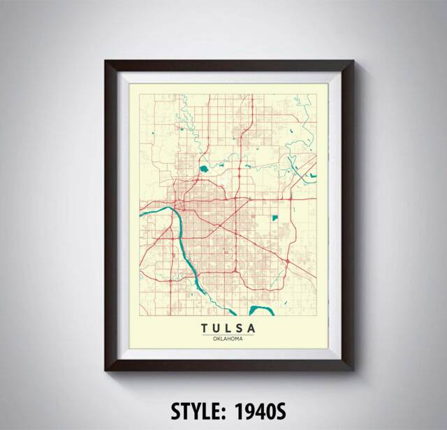 Tulsa Ok Map Print Vintage Style Travel Poster, Office Wall Art - image 1