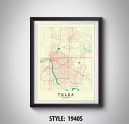 Tulsa Ok Map Print Vintage Style Travel Poster, Office Wall Art - thumbnail 1