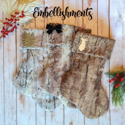 Monogrammed Cat Christmas Stocking Plush Faux Fur, Fish Shaped, Embroidered Name Tag - thumbnail 4