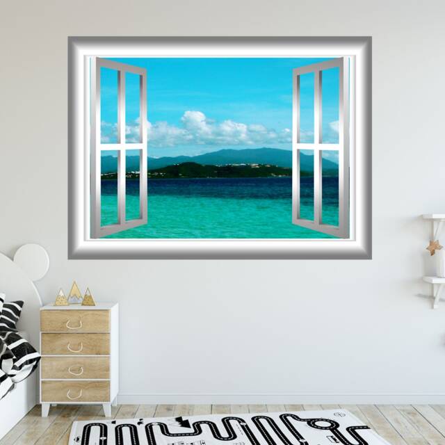 Window Ocean View Wall Sticker Forest Mountain Mural - Vwaq Gj70 - image 1