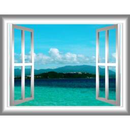 Window Ocean View Wall Sticker Forest Mountain Mural - Vwaq Gj70 - thumbnail 2