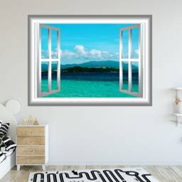 Window Ocean View Wall Sticker Forest Mountain Mural - Vwaq Gj70