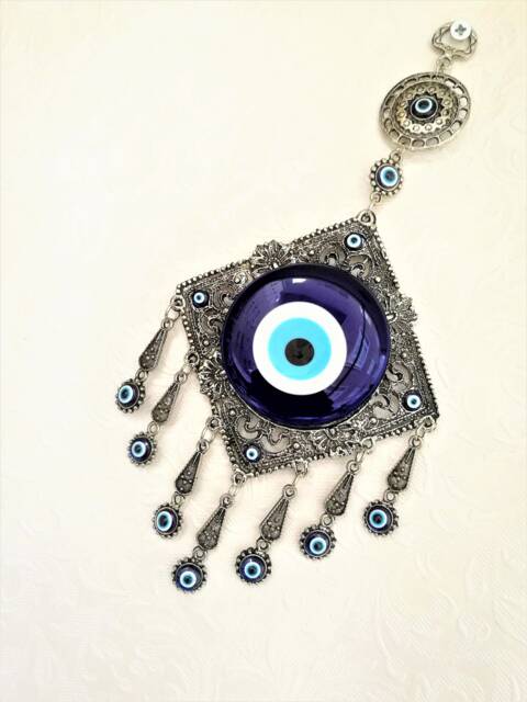Turkish Evil Eye Wall Hanging Fused Glass Kabbalah Decor - image 1