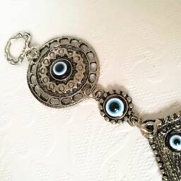 Turkish Evil Eye Wall Hanging Fused Glass Kabbalah Decor - thumbnail 3