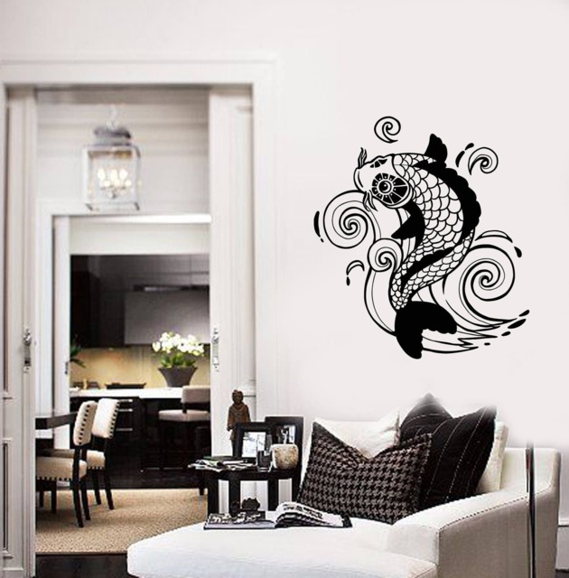 Koi Carp Vinyl Wall Decal Asian Style Room Home Decor Zen Japanese Art Stickers Mural - #2680Di - image 1