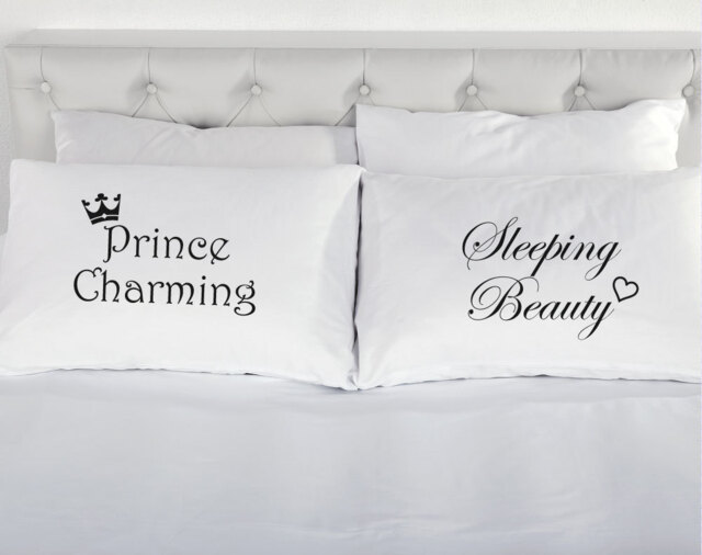 Prince Charming, Sleeping Beauty White Pillowcases. Wedding Engagement Marriage Couple 200Tc 100% Cotton Excellent Quality