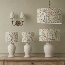 Clarke & Secret Garden On Cream Lampshade Handmade Fabric Lamp Shade, Drum Oval Empire Or Candle Clip, Ceiling Pendant Table - thumbnail 1