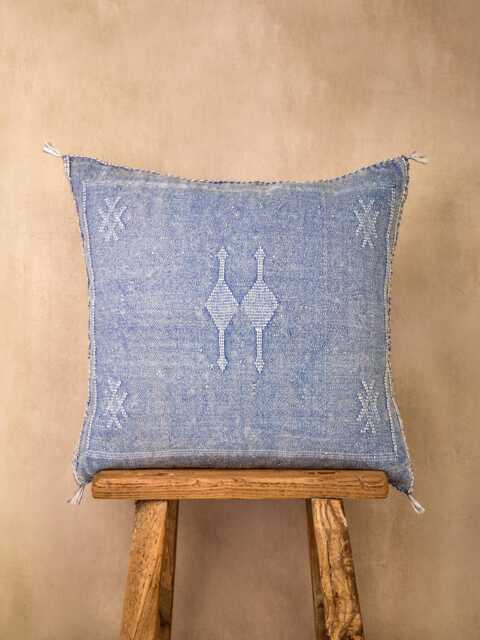 Summer Clearance Sale Denim Blue Luxury Cactus Silk Cushion, Natural Sabra Fabric, Grade One Quality, Handpicked, Unique & One-Of-A-Kind - image 1