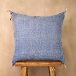 Summer Clearance Sale Denim Blue Luxury Cactus Silk Cushion, Natural Sabra Fabric, Grade One Quality, Handpicked, Unique & One-Of-A-Kind - thumbnail 2