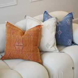 Summer Clearance Sale Denim Blue Luxury Cactus Silk Cushion, Natural Sabra Fabric, Grade One Quality, Handpicked, Unique & One-Of-A-Kind - thumbnail 4