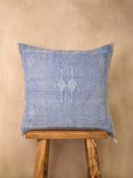 Summer Clearance Sale Denim Blue Luxury Cactus Silk Cushion, Natural Sabra Fabric, Grade One Quality, Handpicked, Unique & One-Of-A-Kind - thumbnail 1