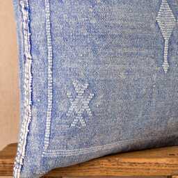 Summer Clearance Sale Denim Blue Luxury Cactus Silk Cushion, Natural Sabra Fabric, Grade One Quality, Handpicked, Unique & One-Of-A-Kind - thumbnail 3