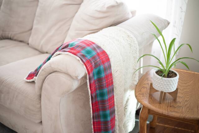 British Columbia Tartan Blanket, Red Plaid Faux Fur Throw - image 1