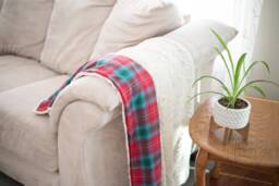 British Columbia Tartan Blanket, Red Plaid Faux Fur Throw