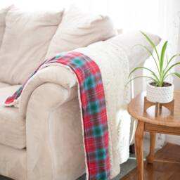 British Columbia Tartan Blanket, Red Plaid Faux Fur Throw - thumbnail 2