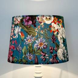 Teal Flowers Velvet French Drum Lampshade, Empire Teal Ceiling Light Shade - thumbnail 2