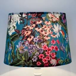 Teal Flowers Velvet French Drum Lampshade, Empire Teal Ceiling Light Shade - thumbnail 3