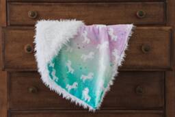 Unicorn Heart Baby Blanket, Crib Bedding, Faux Fur Trendy Pink Green Ombre Minky Blanket - thumbnail 1