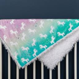 Unicorn Heart Baby Blanket, Crib Bedding, Faux Fur Trendy Pink Green Ombre Minky Blanket - thumbnail 4